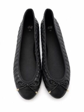 H&M Black Quilted Ballet Flats with Bow Detail
